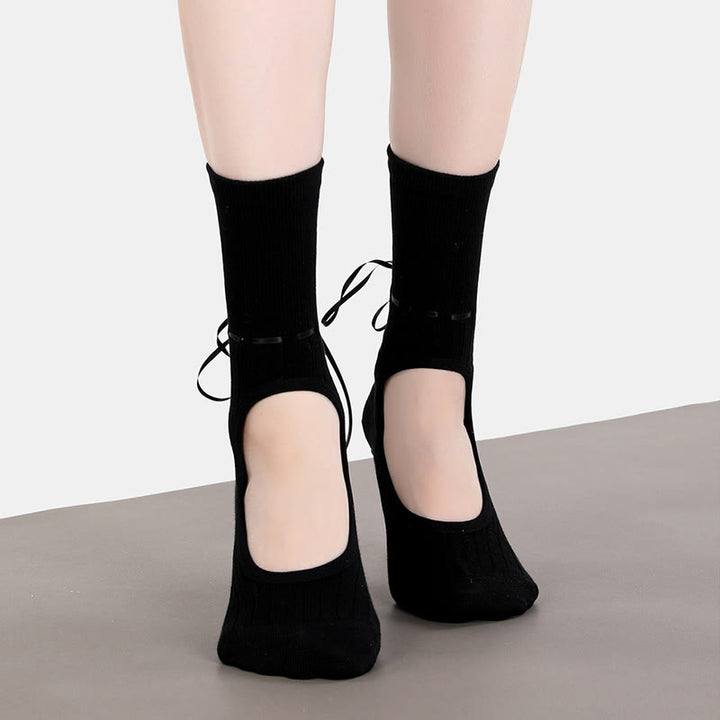 Olivenorma Backless Ribbon Strap Non-Slip Grip Barre Pilates Dance Socks for Women with Adjustable Strap, Breathable Soft Comfort Fit Yoga Socks - image 3