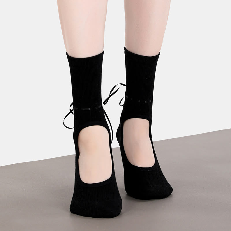 Olivenorma Backless Ribbon Strap Non-Slip Grip Barre Pilates Dance Socks for Women with Adjustable Strap, Breathable Soft Comfort Fit Yoga Socks - image 3