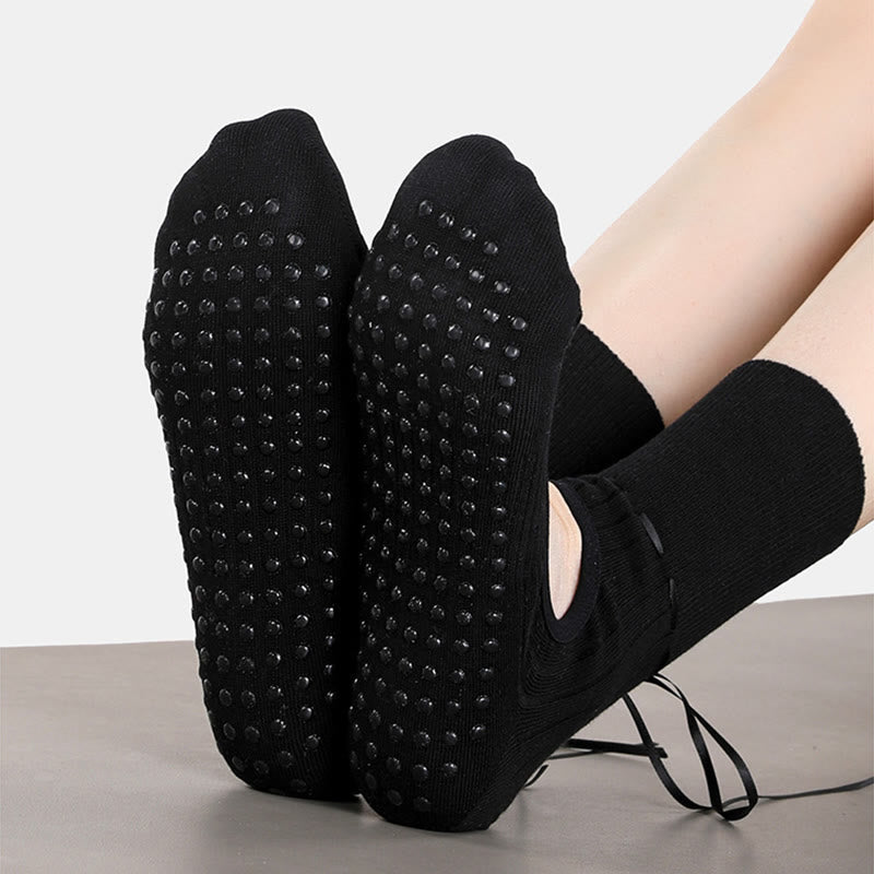 Olivenorma Backless Ribbon Strap Non-Slip Grip Barre Pilates Dance Socks for Women with Adjustable Strap, Breathable Soft Comfort Fit Yoga Socks - image 5