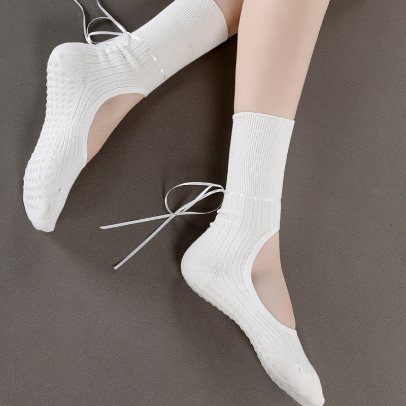 Olivenorma Backless Ribbon Strap Non-Slip Grip Barre Pilates Dance Socks for Women with Adjustable Strap, Breathable Soft Comfort Fit Yoga Socks - image 12