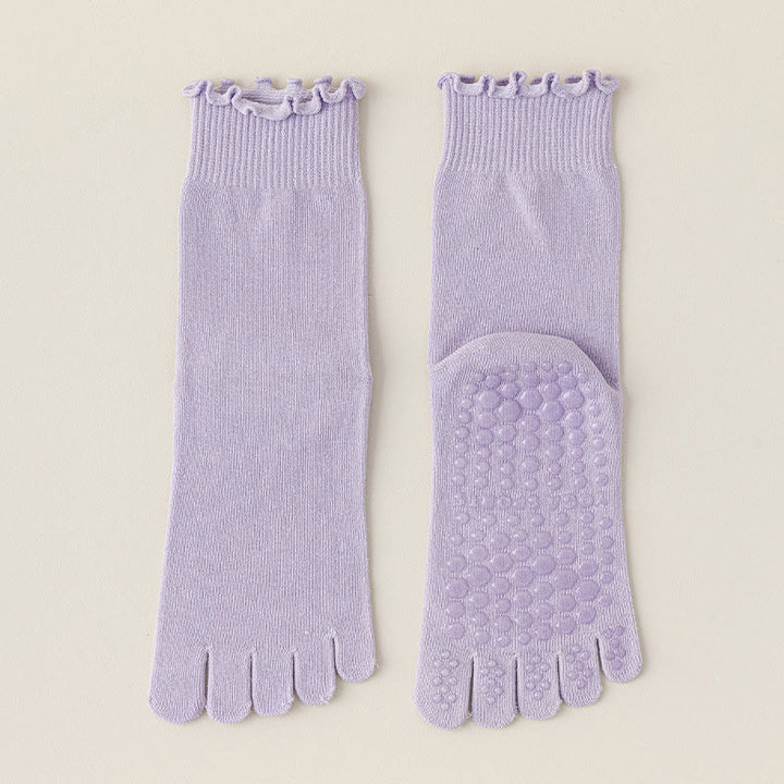 Olivenorma Lace Five-Toe Mid-Calf Breathable Anti-Slip Pilates Barre Socks for Women with Toe Separation, Elegant Lace Design & Grip Sole Yoga Socks - Purple - 10 Pairs - image 16