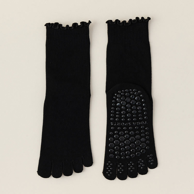 Olivenorma Lace Five-Toe Mid-Calf Breathable Anti-Slip Pilates Barre Socks for Women with Toe Separation, Elegant Lace Design & Grip Sole Yoga Socks - Black - 10 Pairs - image 2