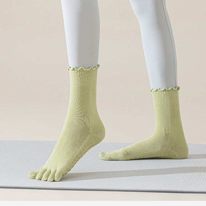 Olivenorma Lace Five-Toe Mid-Calf Breathable Anti-Slip Pilates Barre Socks for Women with Toe Separation, Elegant Lace Design & Grip Sole Yoga Socks - image 7
