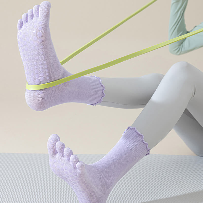 Olivenorma Lace Five-Toe Mid-Calf Breathable Anti-Slip Pilates Barre Socks for Women with Toe Separation, Elegant Lace Design & Grip Sole Yoga Socks - image 18