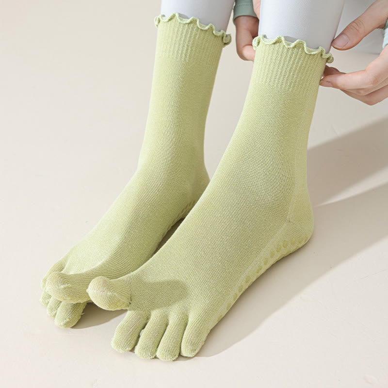 Olivenorma Lace Five-Toe Mid-Calf Breathable Anti-Slip Pilates Barre Socks for Women with Toe Separation, Elegant Lace Design & Grip Sole Yoga Socks - image 8