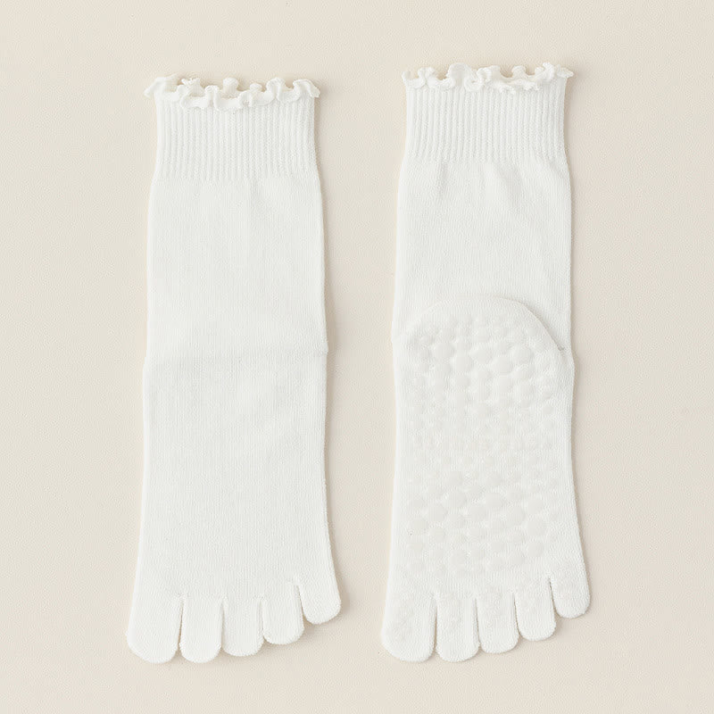 Olivenorma Lace Five-Toe Mid-Calf Breathable Anti-Slip Pilates Barre Socks for Women with Toe Separation, Elegant Lace Design & Grip Sole Yoga Socks - White - 10 Pairs - image 1