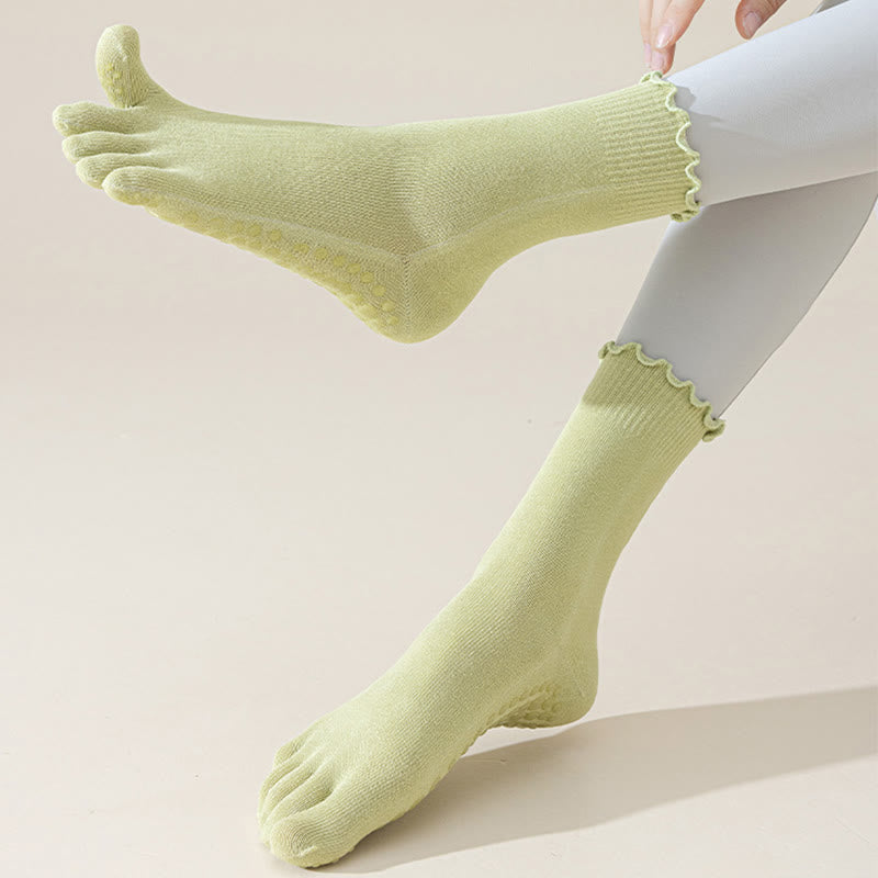 Olivenorma Lace Five-Toe Mid-Calf Breathable Anti-Slip Pilates Barre Socks for Women with Toe Separation, Elegant Lace Design & Grip Sole Yoga Socks - image 10
