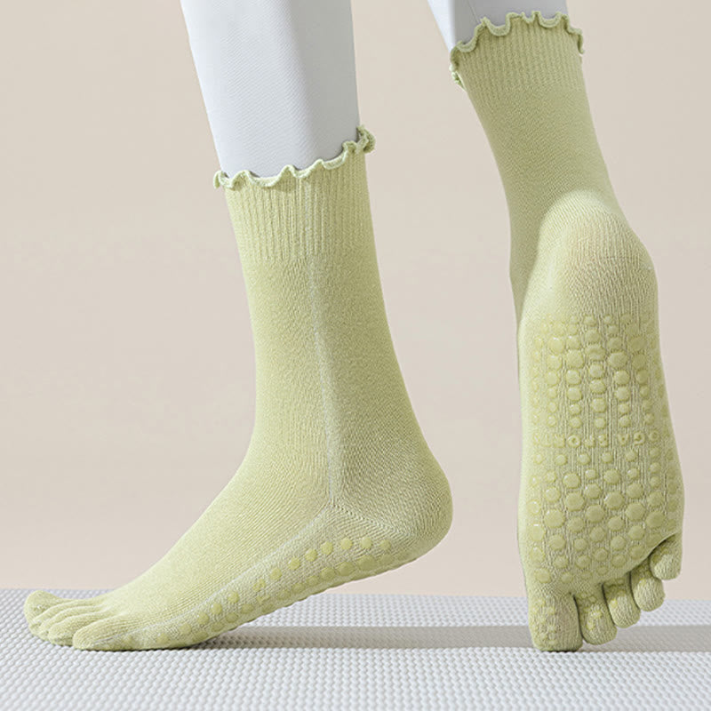 Olivenorma Lace Five-Toe Mid-Calf Breathable Anti-Slip Pilates Barre Socks for Women with Toe Separation, Elegant Lace Design & Grip Sole Yoga Socks - image 9