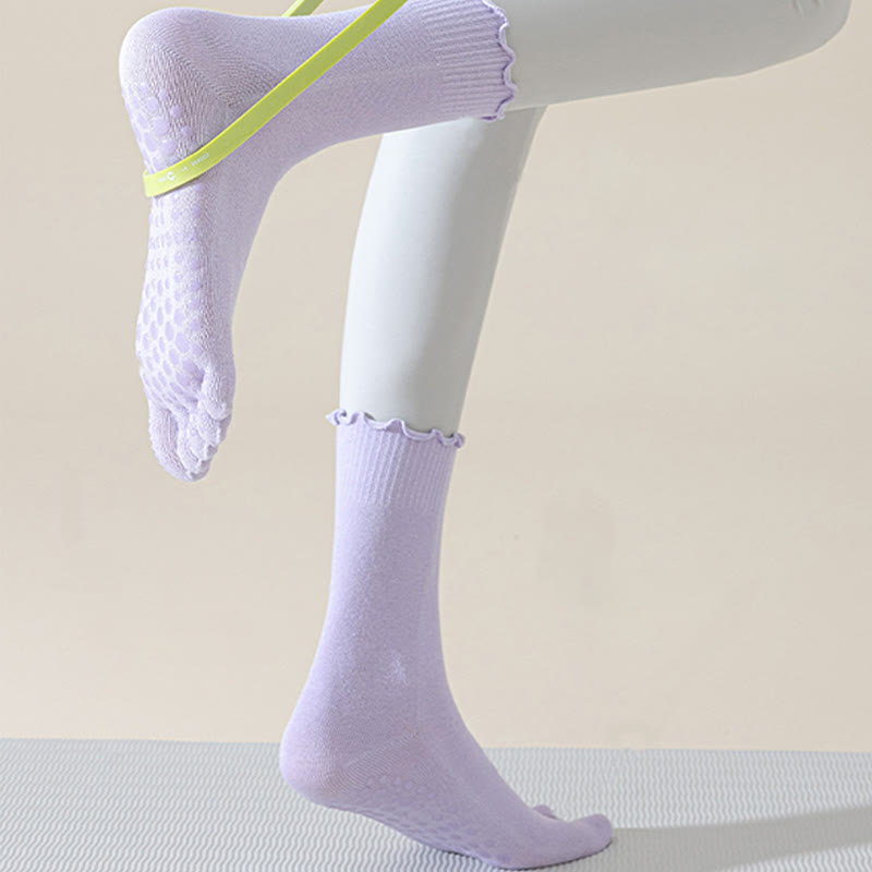 Olivenorma Lace Five-Toe Mid-Calf Breathable Anti-Slip Pilates Barre Socks for Women with Toe Separation, Elegant Lace Design & Grip Sole Yoga Socks - image 20