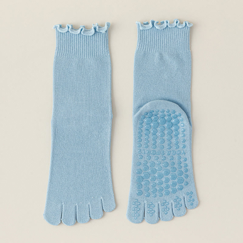 Olivenorma Lace Five-Toe Mid-Calf Breathable Anti-Slip Pilates Barre Socks for Women with Toe Separation, Elegant Lace Design & Grip Sole Yoga Socks - Blue - 10 Pairs - image 11