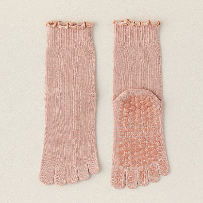 Olivenorma Lace Five-Toe Mid-Calf Breathable Anti-Slip Pilates Barre Socks for Women with Toe Separation, Elegant Lace Design & Grip Sole Yoga Socks - Pink - 10 Pairs - image 5