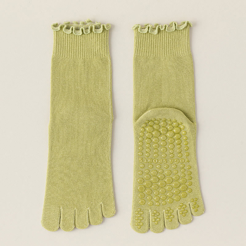 Olivenorma Lace Five-Toe Mid-Calf Breathable Anti-Slip Pilates Barre Socks for Women with Toe Separation, Elegant Lace Design & Grip Sole Yoga Socks - Green - 10 Pairs - image 6
