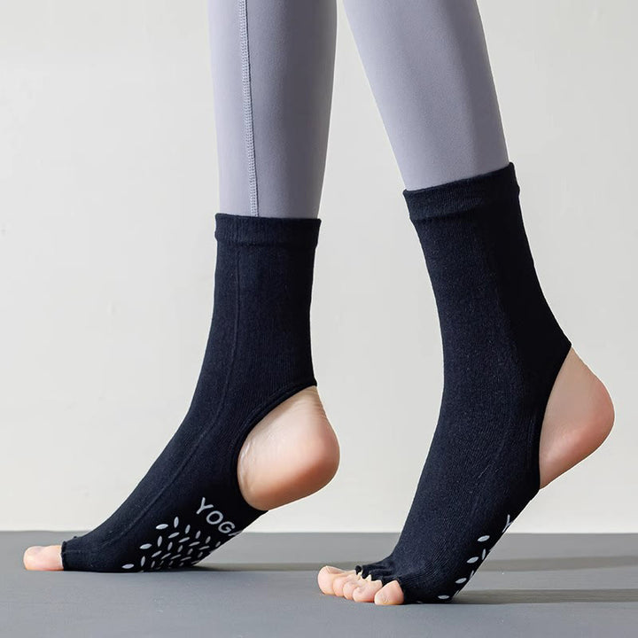 Olivenorma Women's Non-Slip Grip Pilates Barre Socks with Breathable Toe Separation & Stable Studio Training Design Open-Toe Five-Toe Yoga Socks - Black - 10 Pairs - image 0
