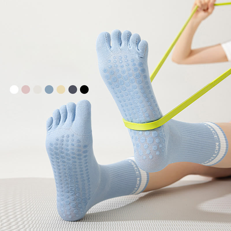 Olivenorma Breathable Five-Toe Non-Slip Silicone Grip Mid-Calf Yoga Socks - Each color - 7pairs (One pair of each color) - image 0
