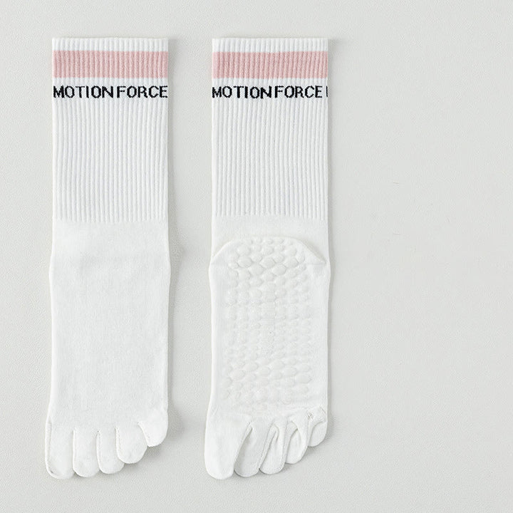 Olivenorma Silicone Non-Slip Toe Separation Mid-Calf Pilates Barre Fitness Socks for Women Breathable Five-Toe Grip Yoga Socks - White - 10 Pairs - image 1