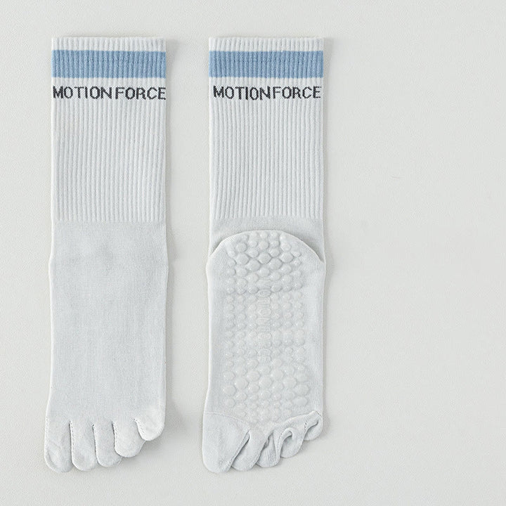 Olivenorma Silicone Non-Slip Toe Separation Mid-Calf Pilates Barre Fitness Socks for Women Breathable Five-Toe Grip Yoga Socks - White&Grey - 10 Pairs - image 7