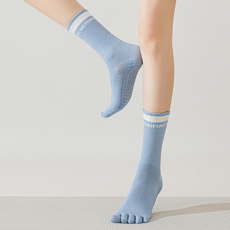 Olivenorma Silicone Non-Slip Toe Separation Mid-Calf Pilates Barre Fitness Socks for Women Breathable Five-Toe Grip Yoga Socks - image 13