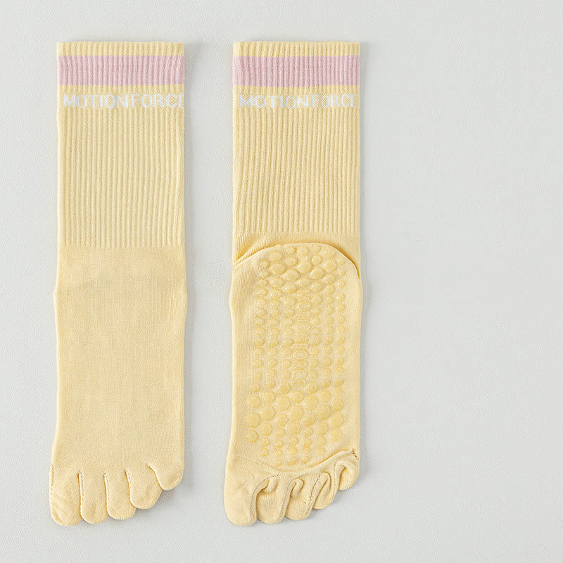 Olivenorma Silicone Non-Slip Toe Separation Mid-Calf Pilates Barre Fitness Socks for Women Breathable Five-Toe Grip Yoga Socks - Light Yellow - 10 Pairs - image 4