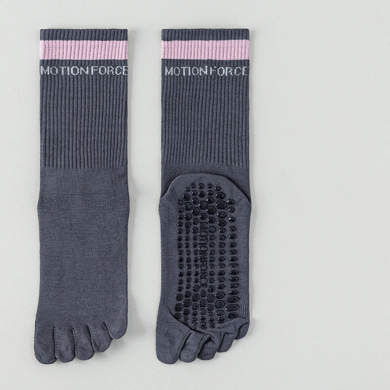 Olivenorma Silicone Non-Slip Toe Separation Mid-Calf Pilates Barre Fitness Socks for Women Breathable Five-Toe Grip Yoga Socks - Dark Grey - 10 Pairs - image 15