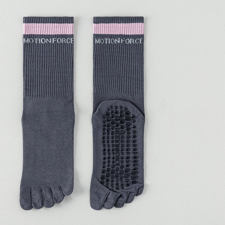 Olivenorma Silicone Non-Slip Toe Separation Mid-Calf Pilates Barre Fitness Socks for Women Breathable Five-Toe Grip Yoga Socks - Dark Grey - 10 Pairs - image 15