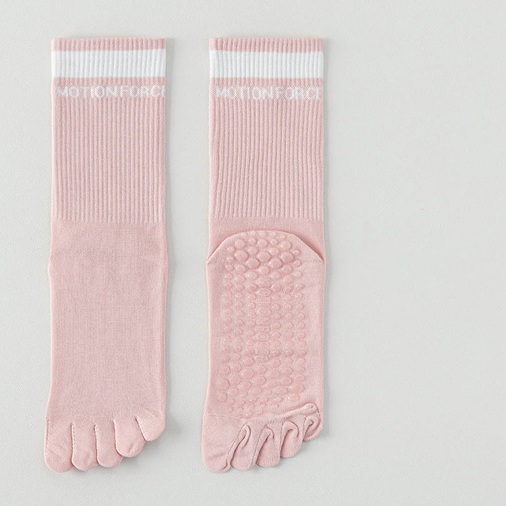 Olivenorma Silicone Non-Slip Toe Separation Mid-Calf Pilates Barre Fitness Socks for Women Breathable Five-Toe Grip Yoga Socks - Pink - 10 Pairs - image 2