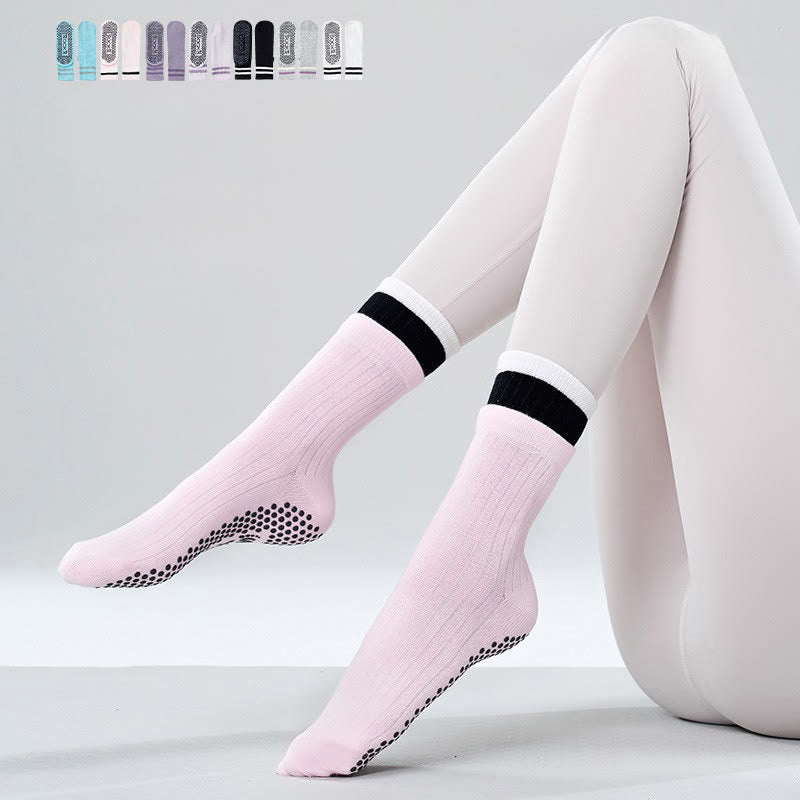 Olivenorma Floor Grip Barre Workout Socks with Breathable Cotton Comfort & Elastic Support Mid-Calf Non-Slip Pilates Yoga Socks - White - 10 Pairs - image 7