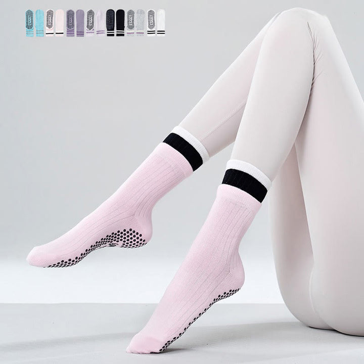 Olivenorma Floor Grip Barre Workout Socks with Breathable Cotton Comfort & Elastic Support Mid-Calf Non-Slip Pilates Yoga Socks - White - 10 Pairs - image 7