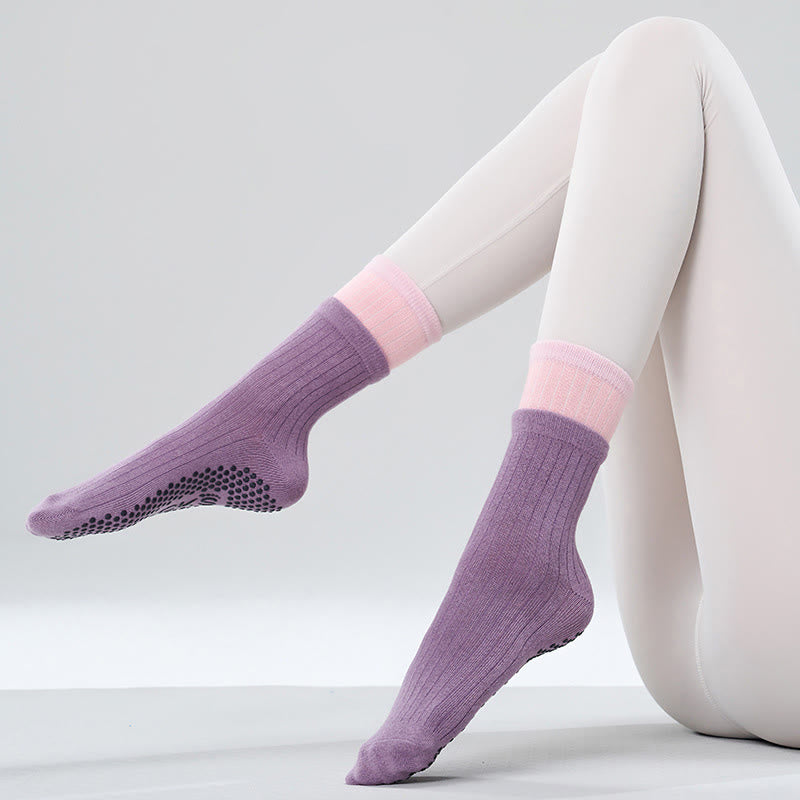 Olivenorma Floor Grip Barre Workout Socks with Breathable Cotton Comfort & Elastic Support Mid-Calf Non-Slip Pilates Yoga Socks - Lilac Pink - 10 Pairs - image 6