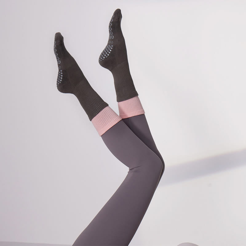 Olivenorma Floor Grip Barre Workout Socks with Breathable Cotton Comfort & Elastic Support Mid-Calf Non-Slip Pilates Yoga Socks - Gray Pink - 10 Pairs - image 11