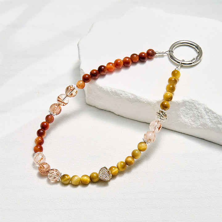Olivenorma Tiger Eye & Gold Rutilated Quartz Keychain Crystal Phone Strap - Tiger Eye & Gold Rutilated Quartz - image 0