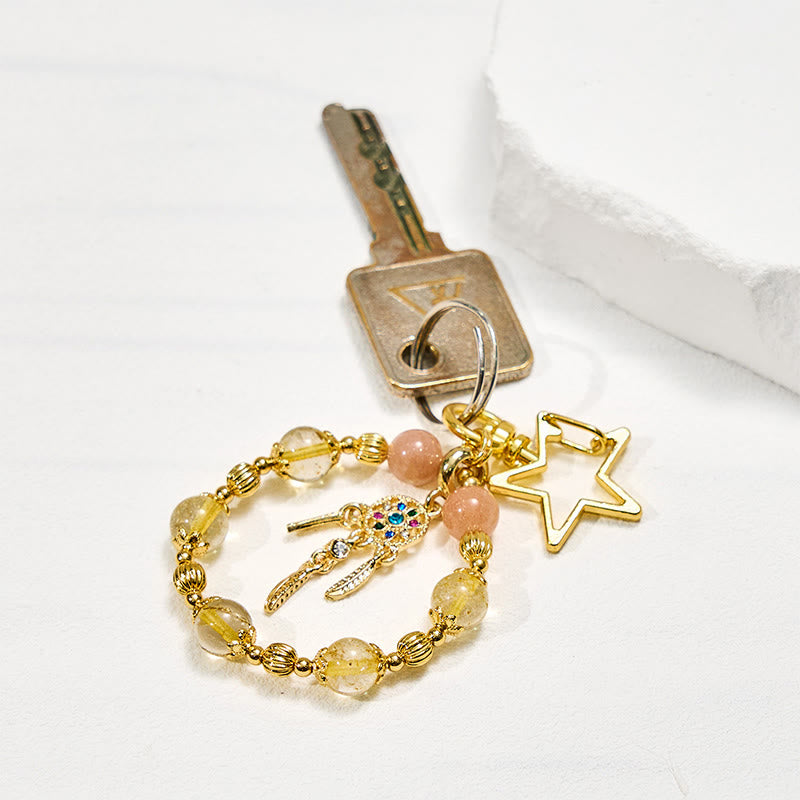 Olivenorma Sun Stone & Gold Rutilated Quartz Keychain Crystal Phone Strap - image 1