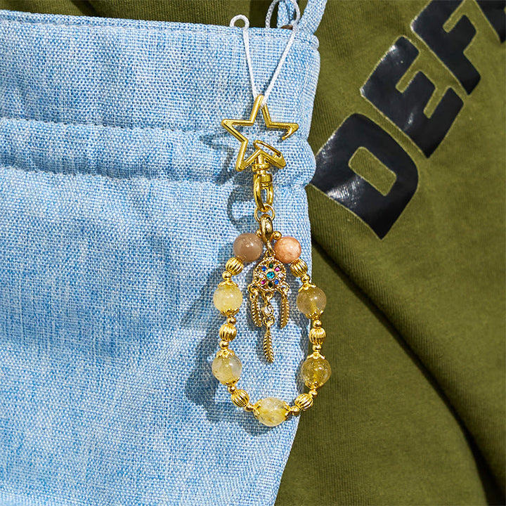 Olivenorma Sun Stone & Gold Rutilated Quartz Keychain Crystal Phone Strap - image 5