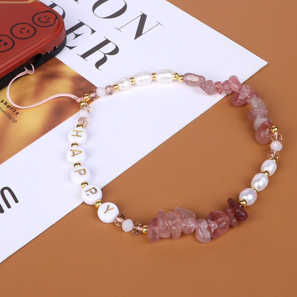Olivenorma Natural Pearl Keychain Crystal Phone Strap - Strawberry Quartz - image 5