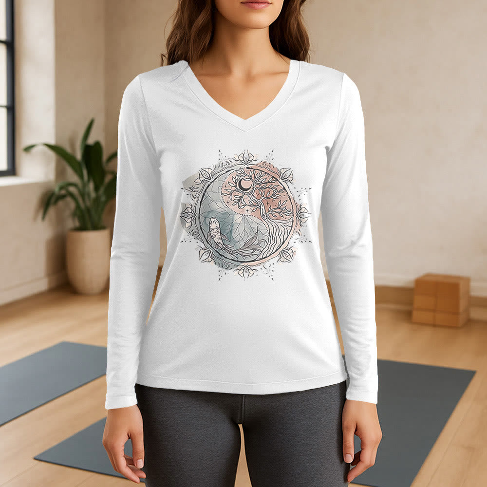 Olivenorma Tree of Life Inspirational Long Sleeve V-Neck T-Shirt - White - 3XL - image 1