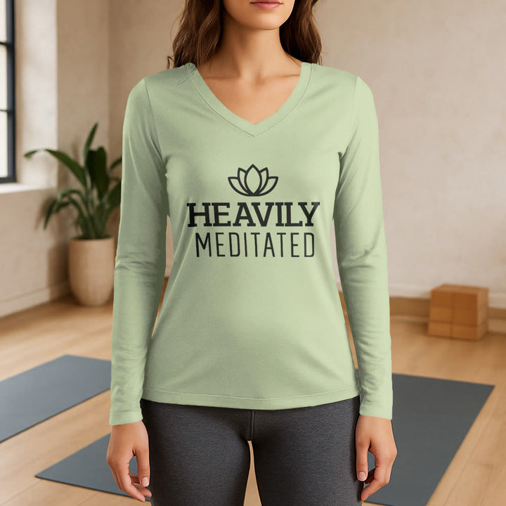 Olivenorma Heavily Meditated Lotus Long Sleeve V-Neck T-Shirt - Light Green - 3XL - image 10