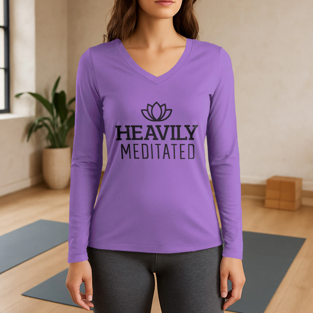 Olivenorma Heavily Meditated Lotus Long Sleeve V-Neck T-Shirt - Purple - 3XL - image 14