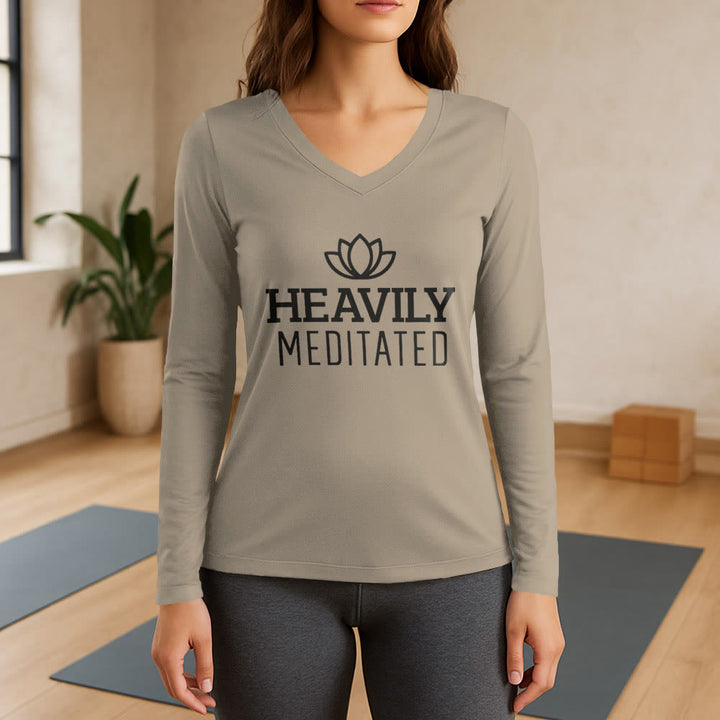 Olivenorma Heavily Meditated Lotus Long Sleeve V-Neck T-Shirt - Khaki - 3XL - image 17