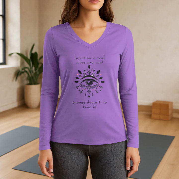 Olivenorma Intuition Evil Eye Design Long Sleeve V-Neck T-Shirt - Purple - 3XL - image 13