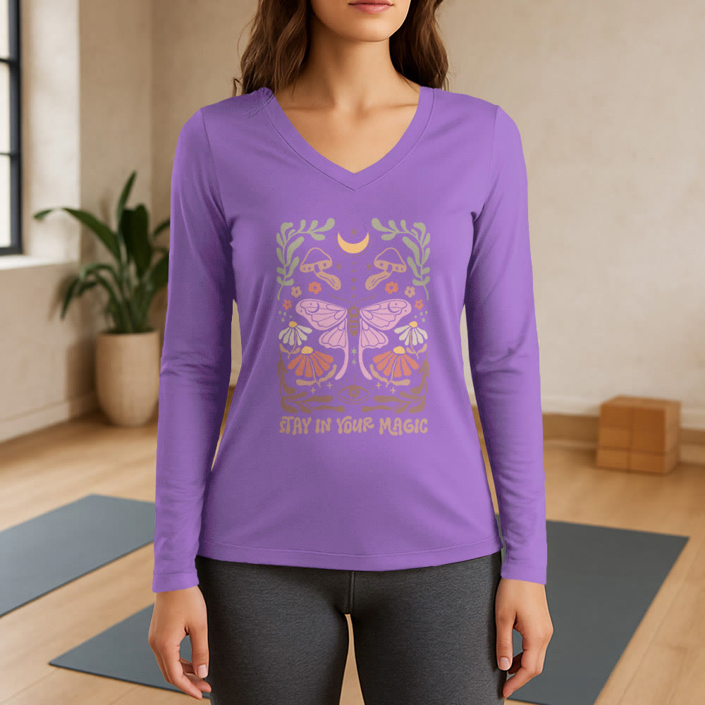 Olivenorma Luna Moth Long Sleeve V-Neck T-Shirt - Purple - 3XL - image 14