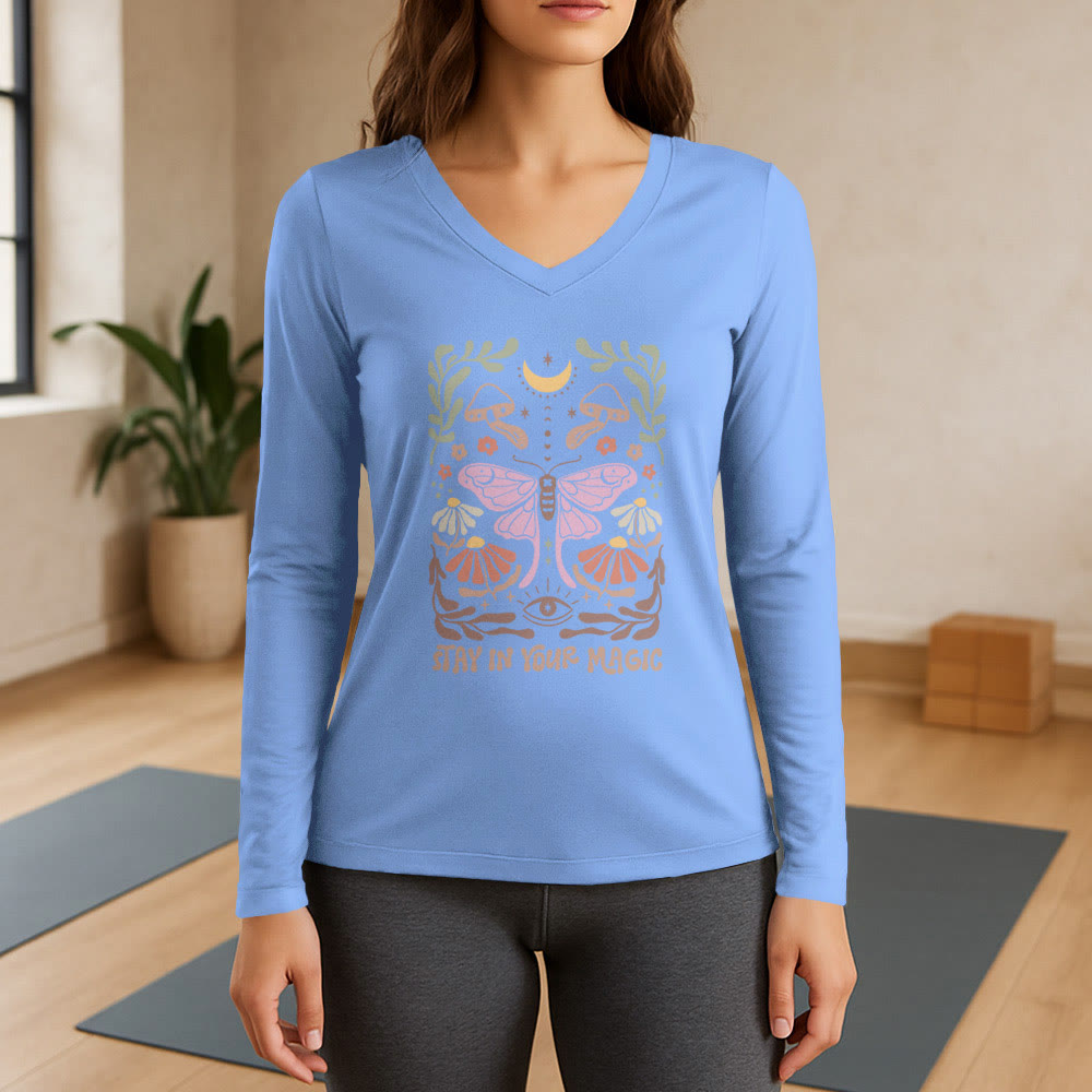 Olivenorma Luna Moth Long Sleeve V-Neck T-Shirt - Light Blue - 3XL - image 10