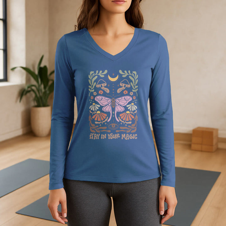 Olivenorma Luna Moth Long Sleeve V-Neck T-Shirt - Blue - 3XL - image 12