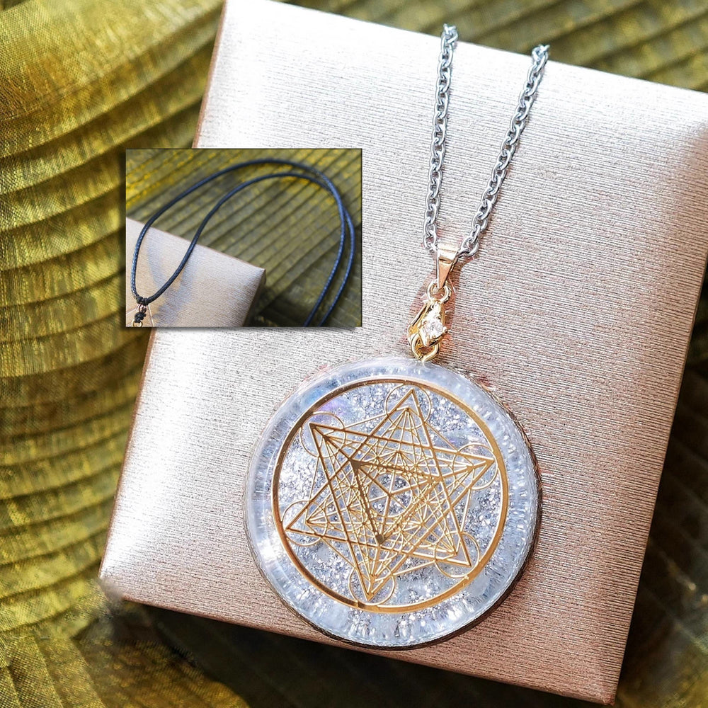 Olivenorma Clear Crystal Metatron's Cube Symbol Orgone Necklace - 5cm-Clear Crystal&Metatron's Cube Symbol-Leather rope - image 1