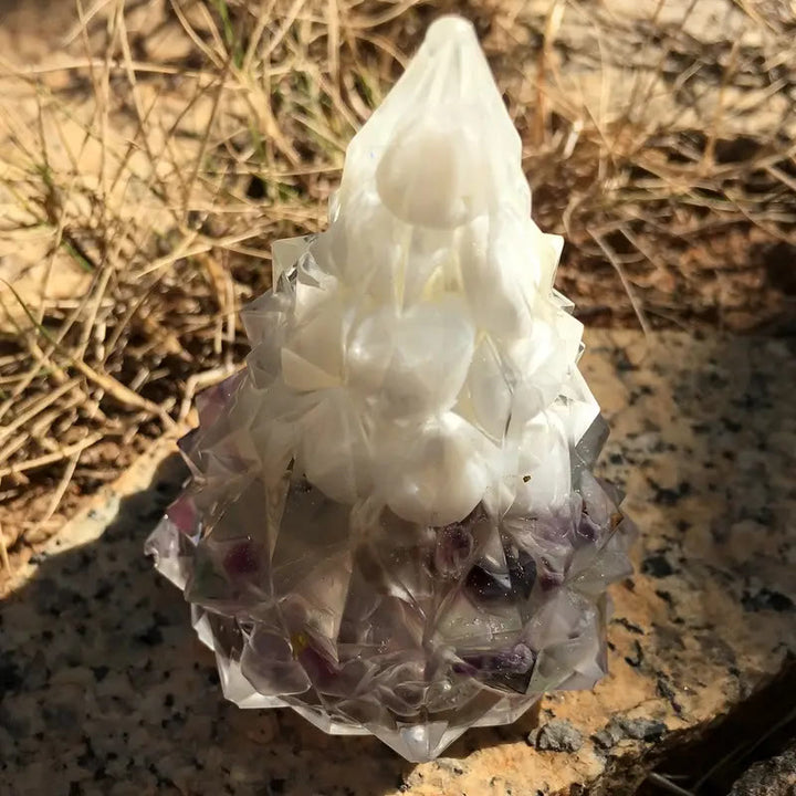 Olivenorma Crystal Mini Pine Tree Gemstone Decoration - Fluorite - White Shell - image 12