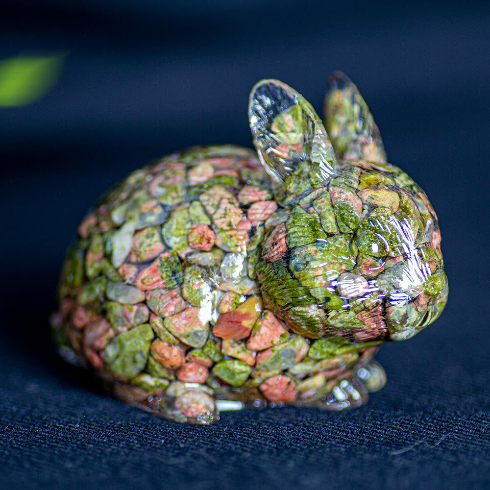 Olivenorma Crystal Bunny Figurine Gemstone Decoration - Unakite - image 44