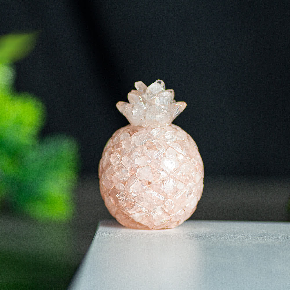 Olivenorma Crystal Golden Pineapple Gemstone Decoration - Rose Quartz - Style 1 - image 9