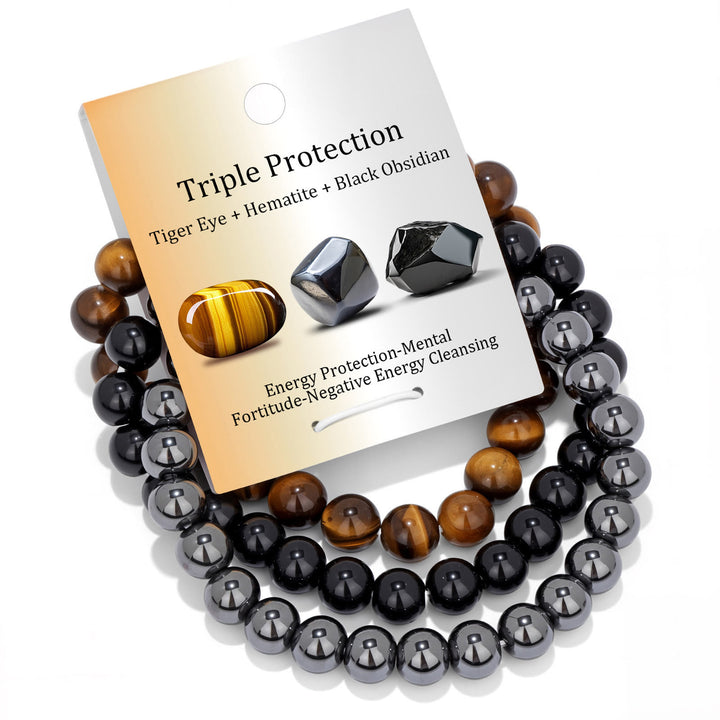 Olivenorma Natural Stone Beaded Healing Bracelet Set - Tiger Eye&Hematite&Black Obsidian - image 7