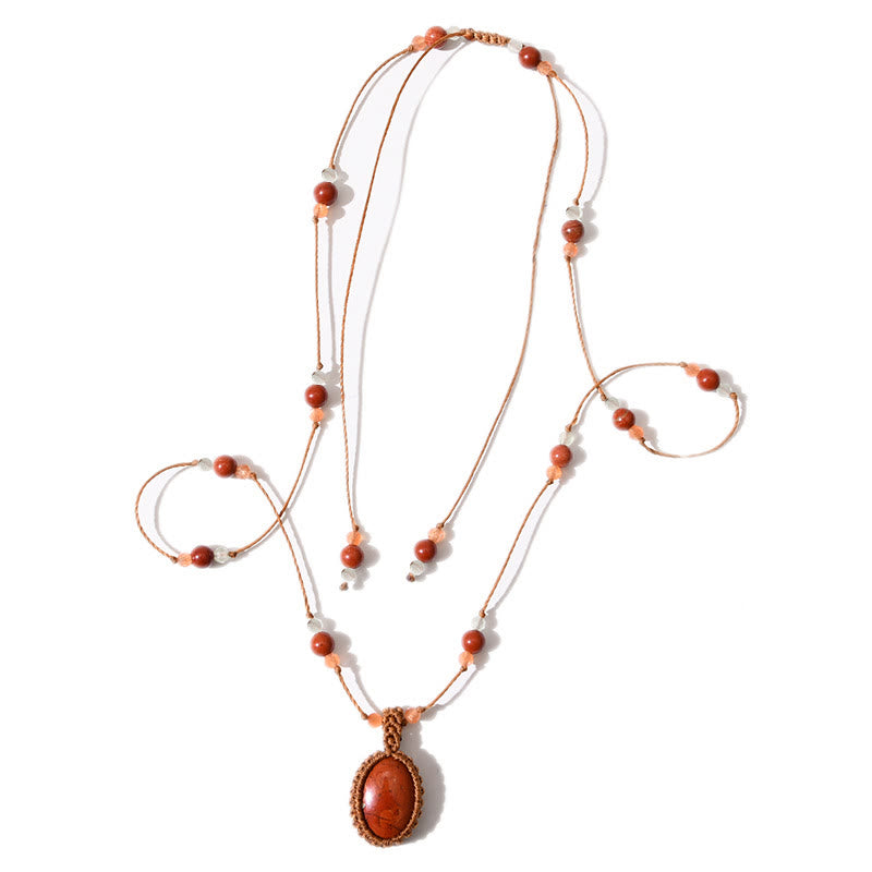 Olivenorma Multicolor Stone Wax Cord Handmade Necklace - Red Jasper - image 7