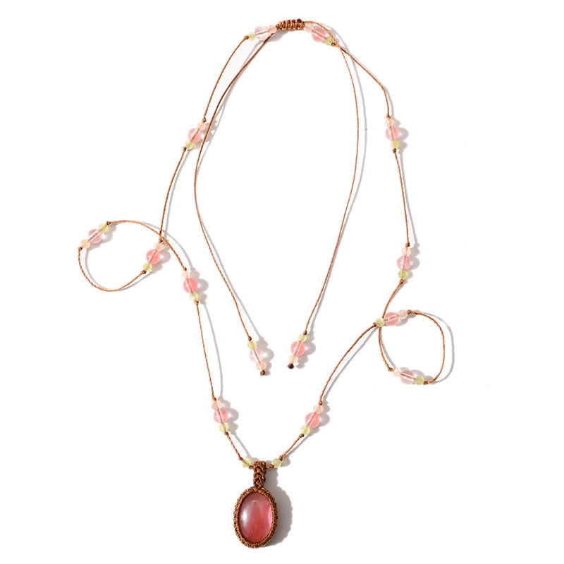 Olivenorma Multicolor Stone Wax Cord Handmade Necklace - Red Smelting Quartz - image 23