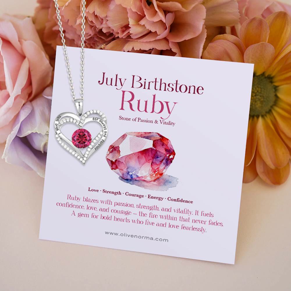 Olivenorma "I Love You Always and Forever" – Forever Love Birthstone Heart Necklace - Silver - July - With Birthstone Card - image 17