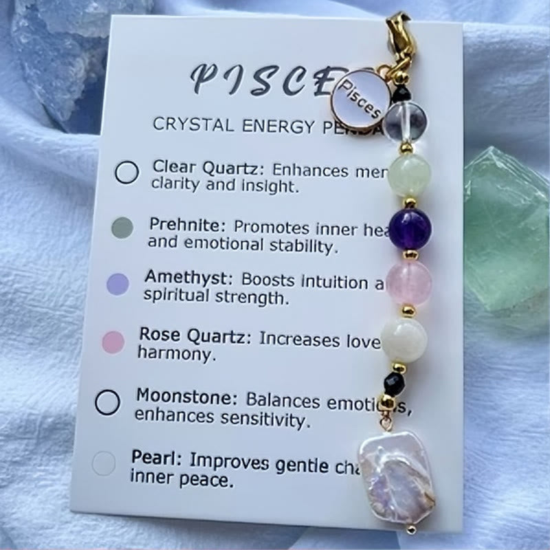 Olivenorma Zodiac Natural Stone Crystal Pendant Keychain  - Pisces - image 1